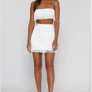 Two piece fringe crop top and skirt set